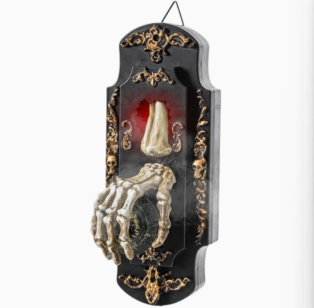 Halloween Skeleton Hand Doorbell Red LED Mist Spray Haunted House Wall Decor